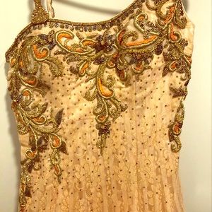 Peach prom dress with hand embroidery